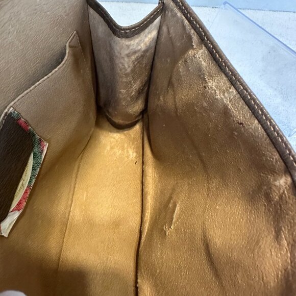 Gucci Clutch GG Supreme Web Sherry Line Clutch Bag PVC Beige Gold - Picture 9 of 10